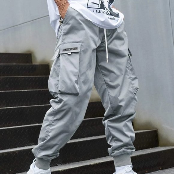 Gray Street Style Men's Cargo Pants w/Letter Graph - Picture 1 of 5
